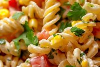 Mexican Street Corn Pasta Salad Recipe with Creamy Cotija Dressing