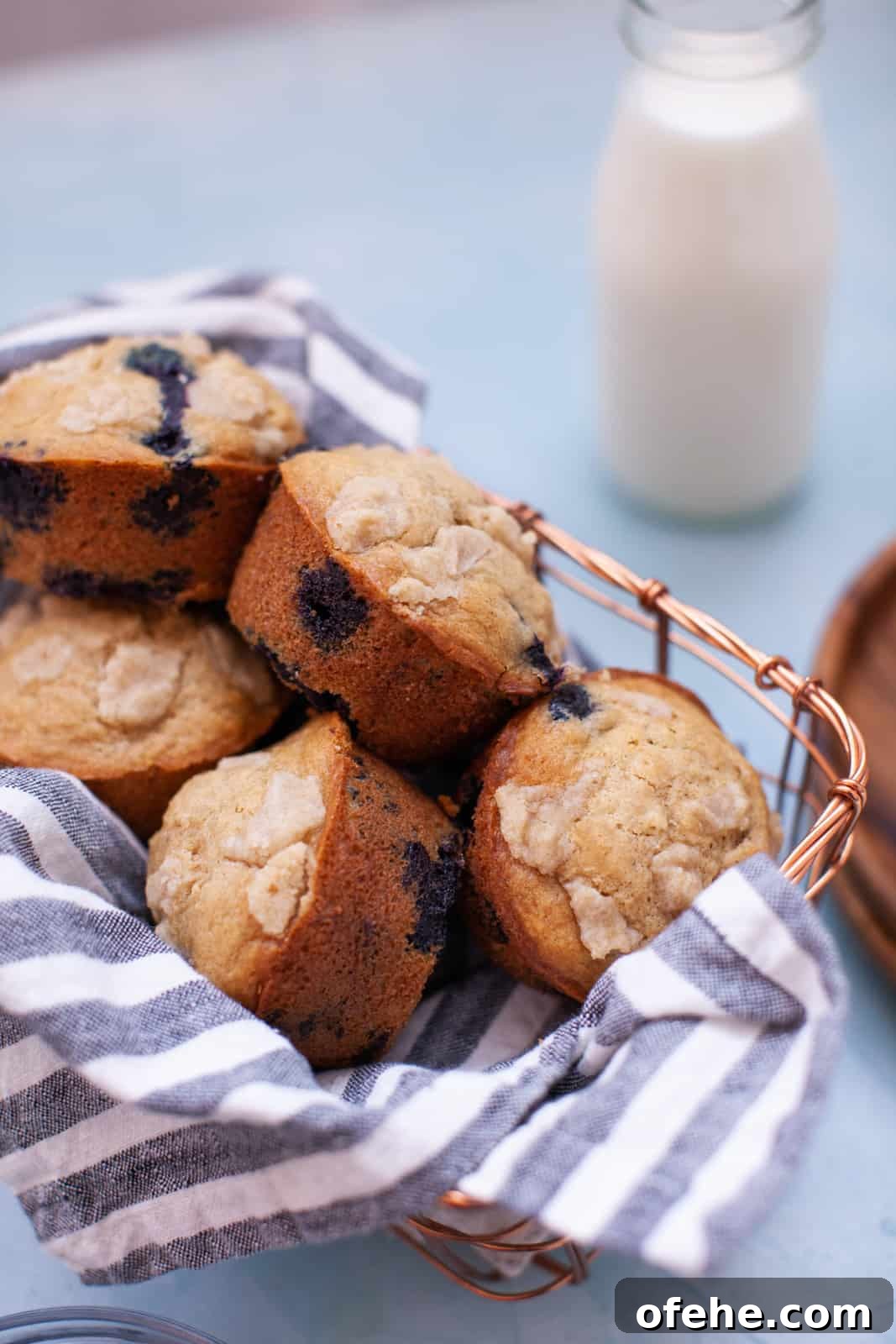 closeup of the texture on blueberry muffins with streusel topping