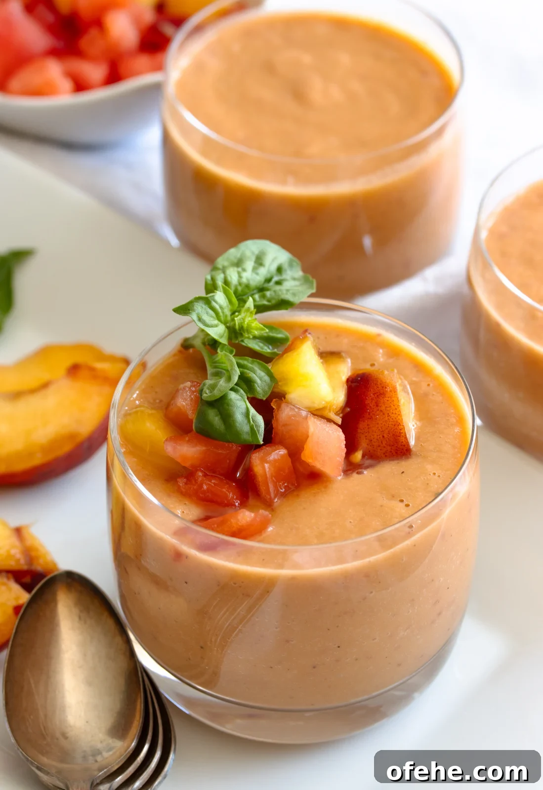 Peaches in Every Dish: Savory Starters & Elegant Summer Desserts 3 Peach Tomato Gazpacho
