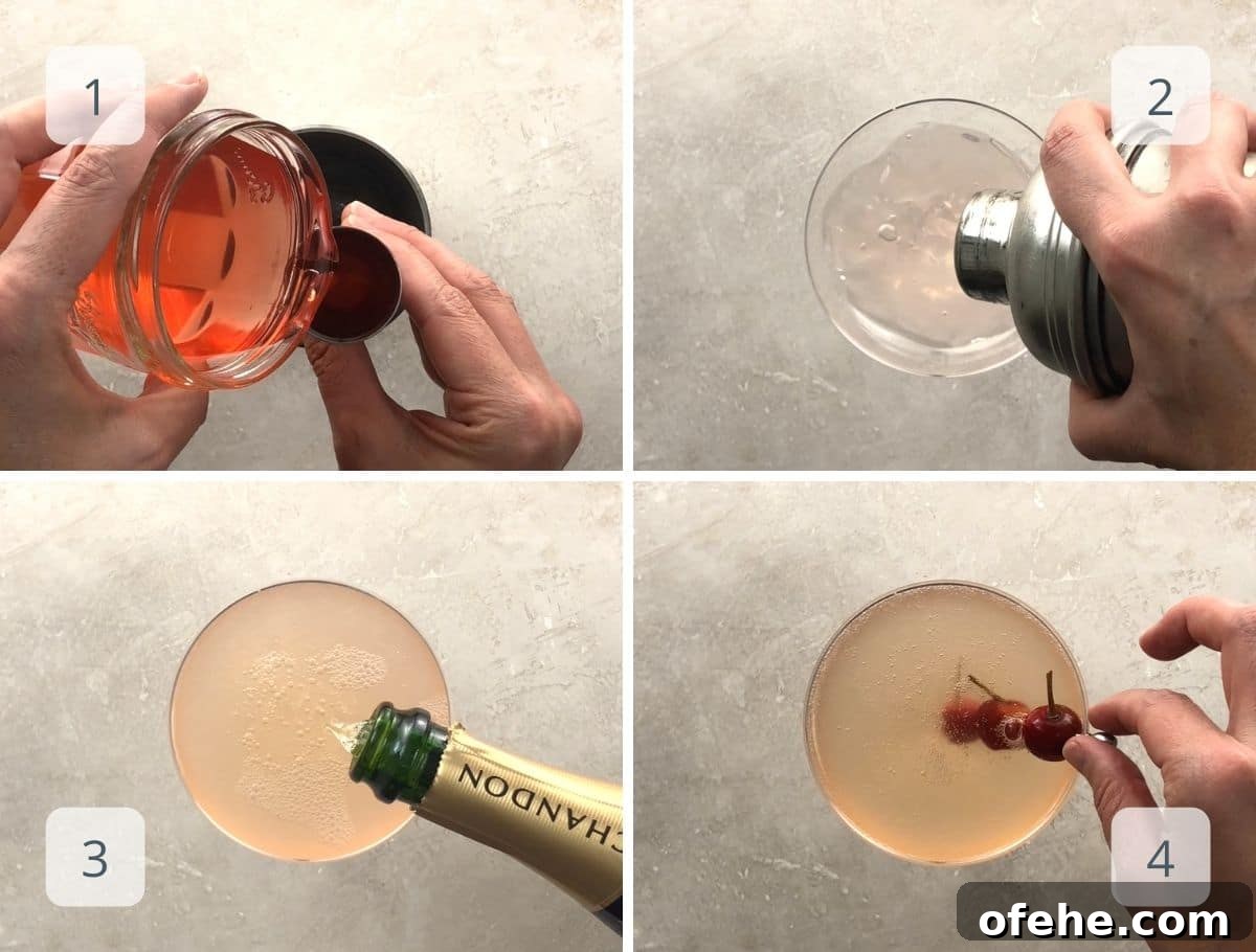 Sour Cherry French 75 Cocktail for Seasonal Entertaining 5 step by step
