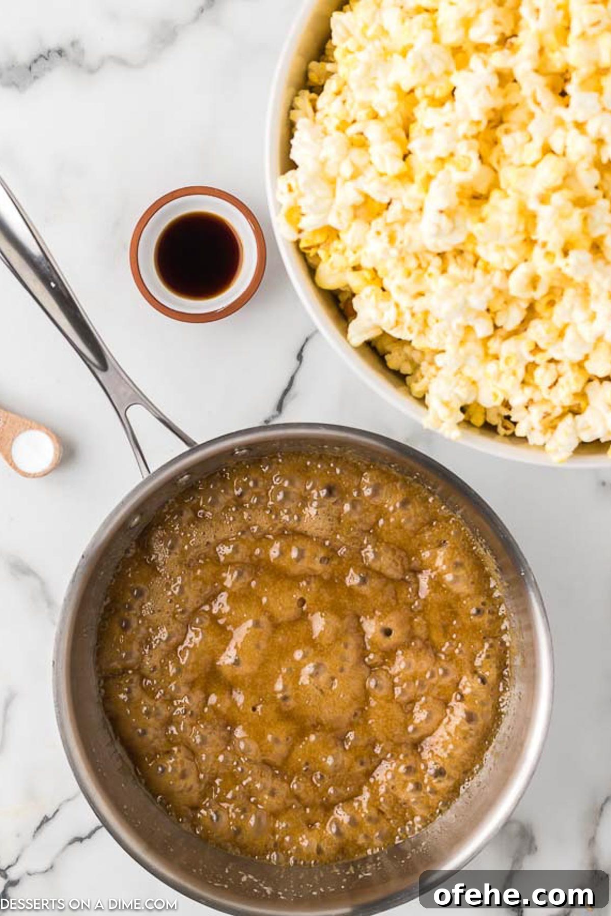 Ultimate Homemade Caramel Popcorn Recipe You’ll Love 5 Mixture boiling in pan.