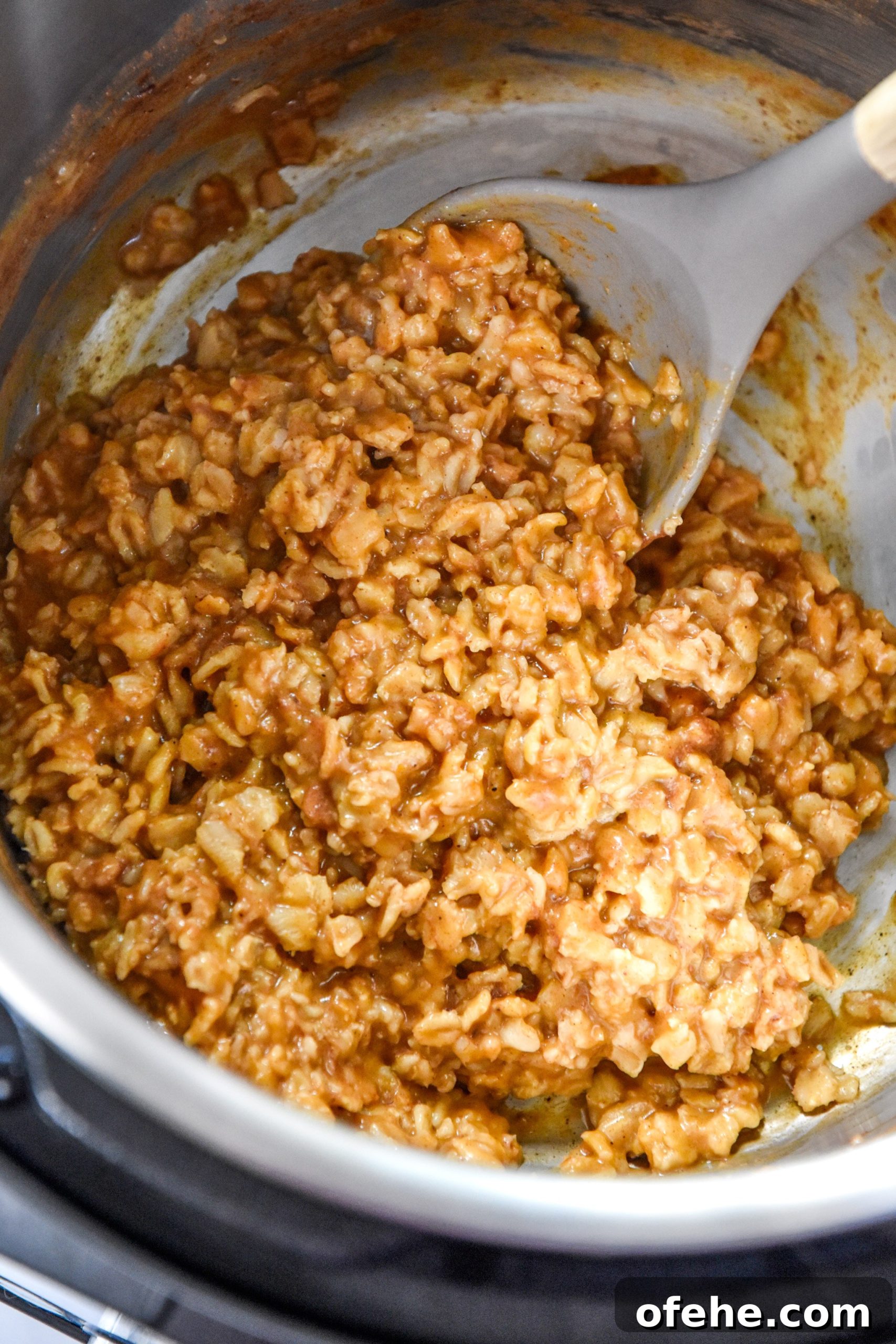 Instant Pot Pumpkin Spice Oatmeal Recipe for Fall Mornings 7 pumpkin spice oatmeal stirred up in the instant pot