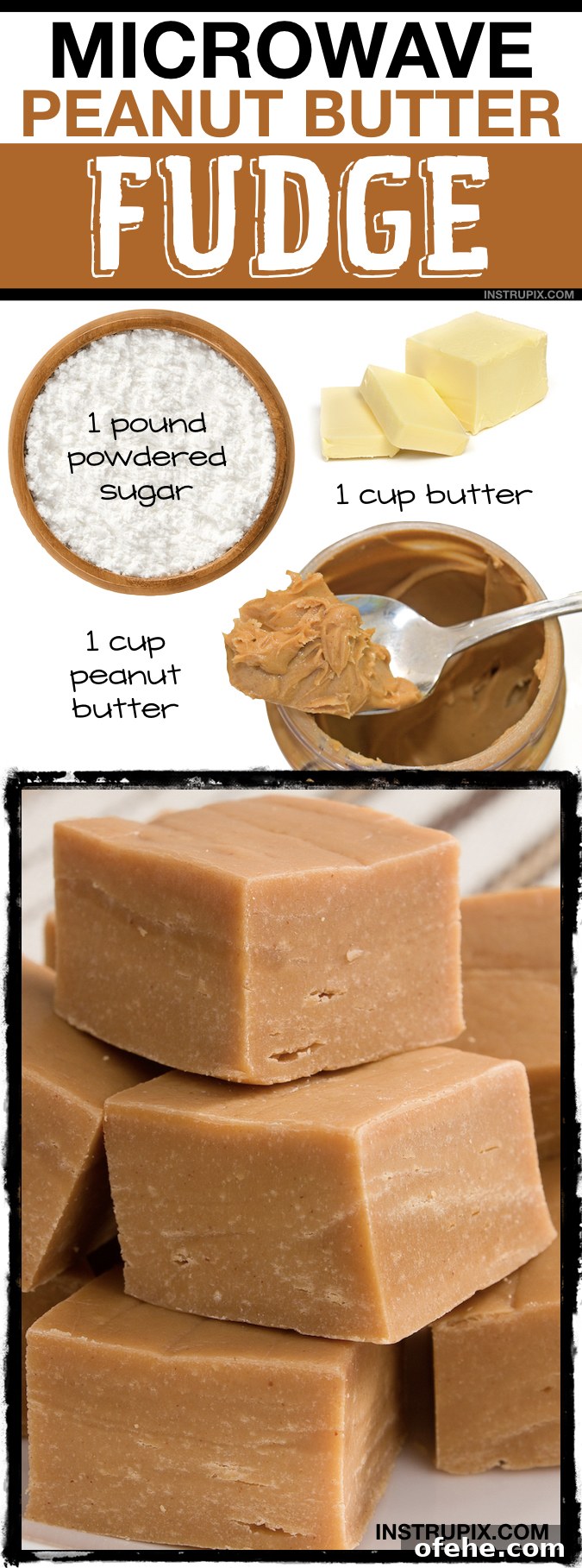 3-Ingredient Microwave Peanut Butter Fudge Recipe 9 Quick and easy dessert recipe for a crowd: No Bake Microwave Peanut Butter Fudge Recipe made with just 3 ingredients! Perfect for Christmas, holidays and parties! Great gift idea, too. Instrupix.com
