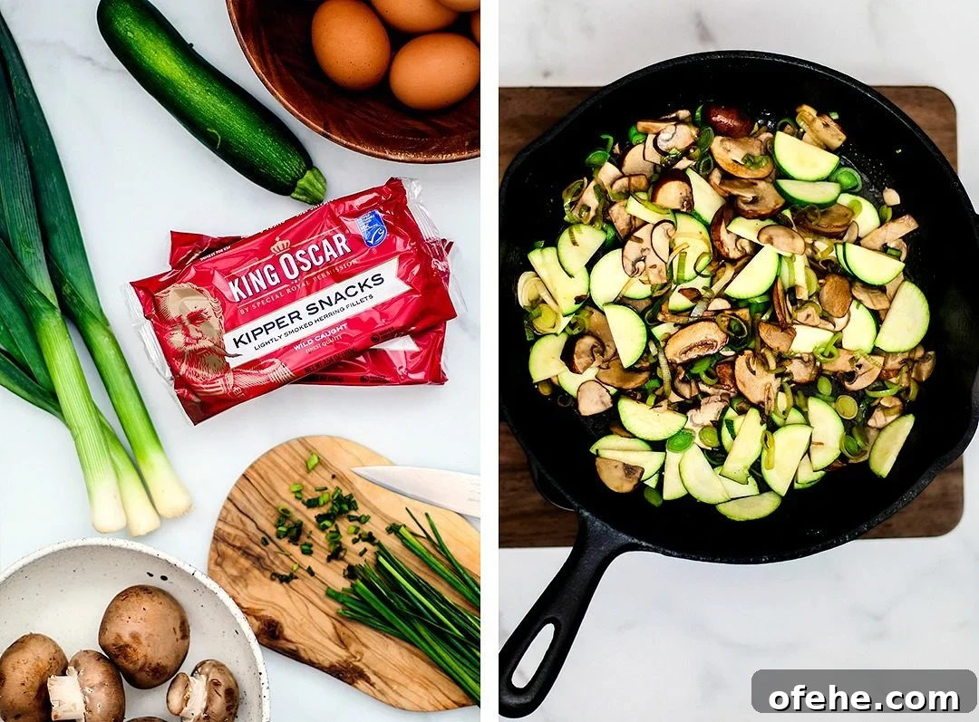 Ingredients and skillet full of vegetables.