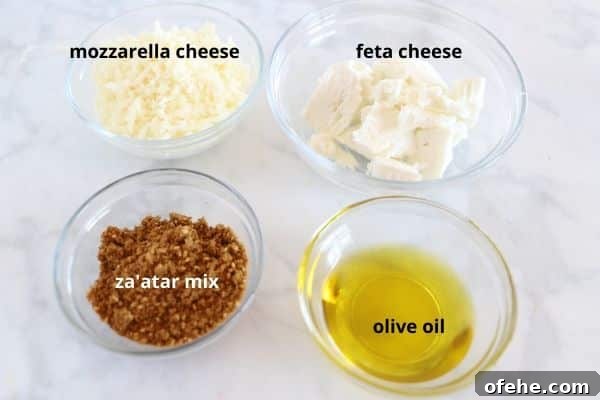 Authentic Manakeesh Zaatar Recipe: Traditional Lebanese Flatbread 5 A photos showing ingredients for Zaatar Manakeesh