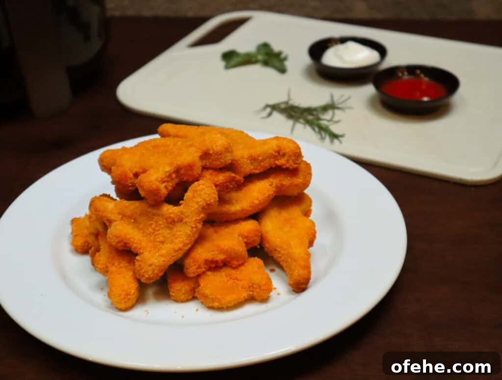 Crispy Dino Nuggets in the Air Fryer: Quick Family Snack 2 Dino nuggets on white plate