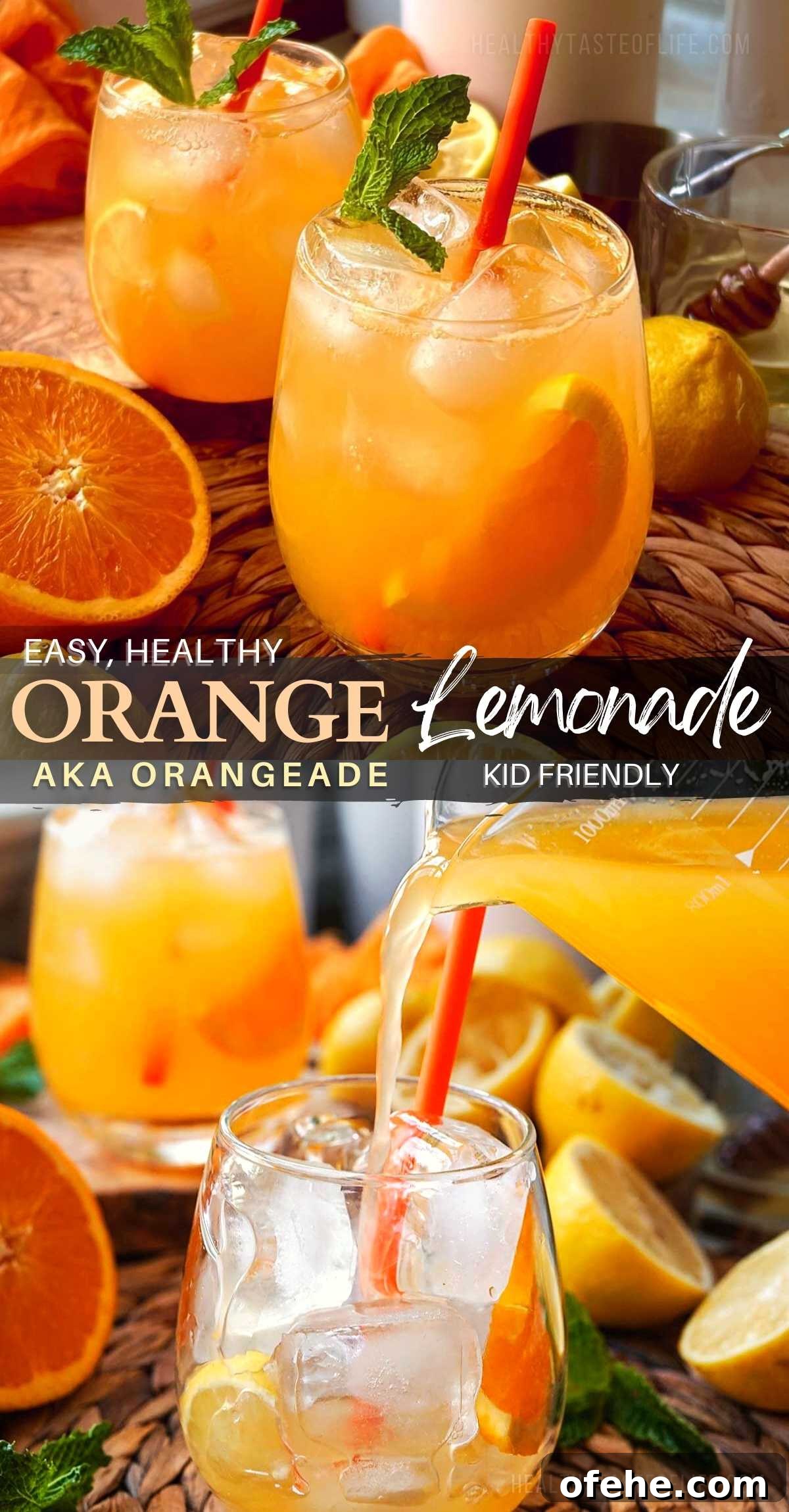 Fresh Orange Lemonade: 4-Ingredient Summer Orangeade Recipe 12 This orange lemonade recipe (also named orangeade) is a delicious refreshing drink that’s best enjoyed cold during hot summer days. And if you’re looking for something that’s both zesty and sweet, then you’ll absolutely love this orange lemonade recipe. It’s a simple yet re-energizing drink recipe that combines the tangy flavor of lemons with the sweetness of oranges and is a sure-fire hit for the adults and kids alike.