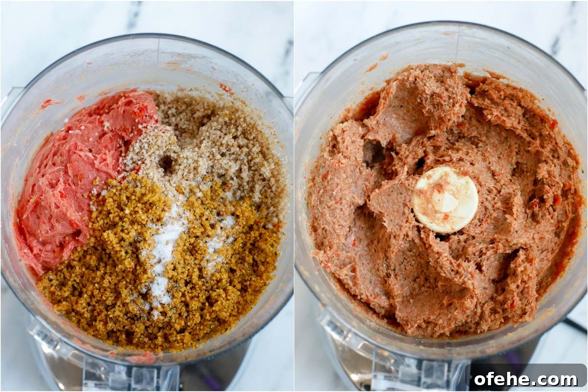 Lebanese Kibbeh Bil Sanieh: Baked Kibbeh Recipe from Lebanon 10 top down shot of raw kibbeh mixture in processor