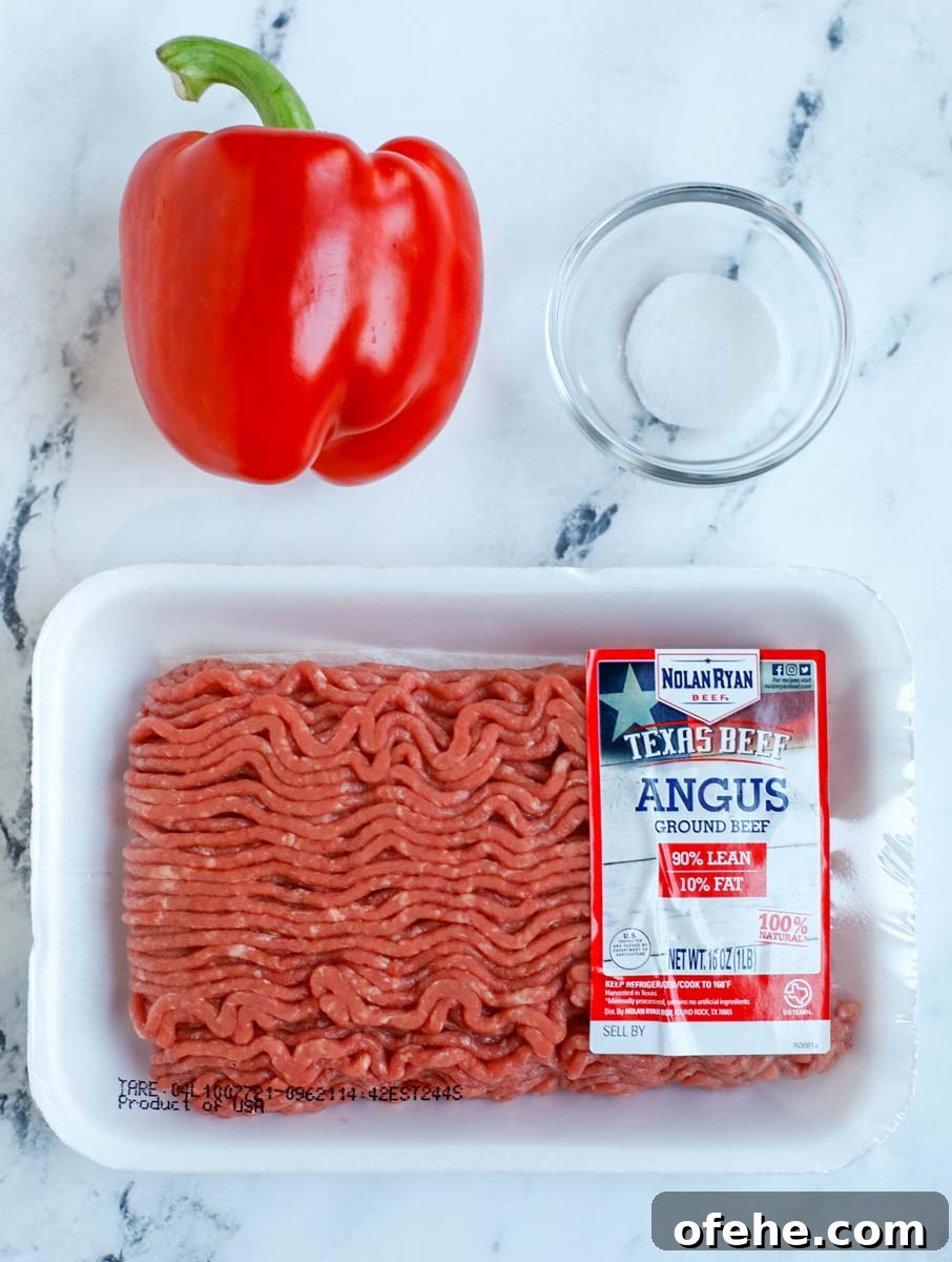 Lebanese Kibbeh Bil Sanieh: Baked Kibbeh Recipe from Lebanon 9 ground beef, red bell pepper and salt laid out for beef puree
