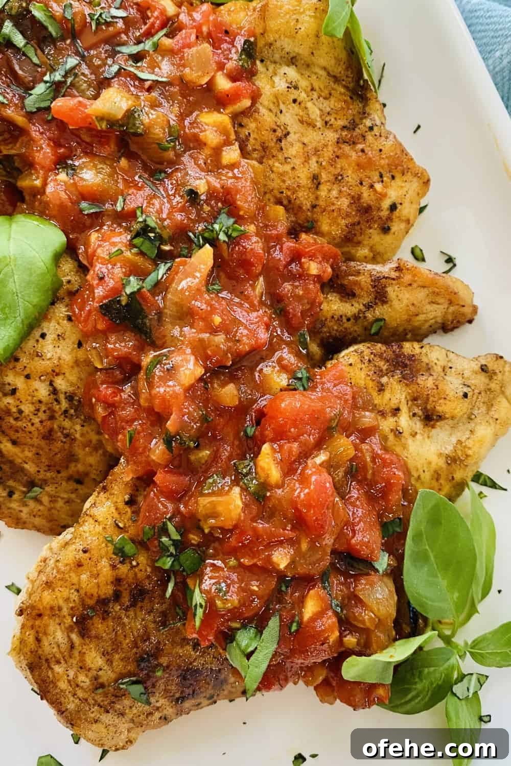 Butter-Sautéed Chicken Breast with Tomato, Wine & Basil Sauce 2 sauteed chicken breast with tomato pan sauce