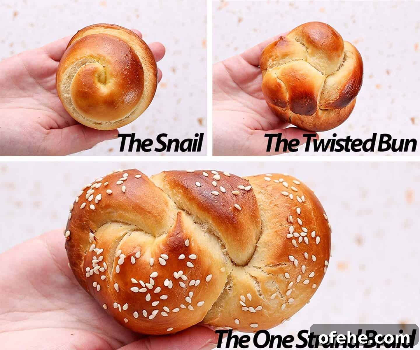 Soft and Fluffy Challah Dinner Rolls: Perfect for Any Meal 7 Three different ways to shape challah rolls.