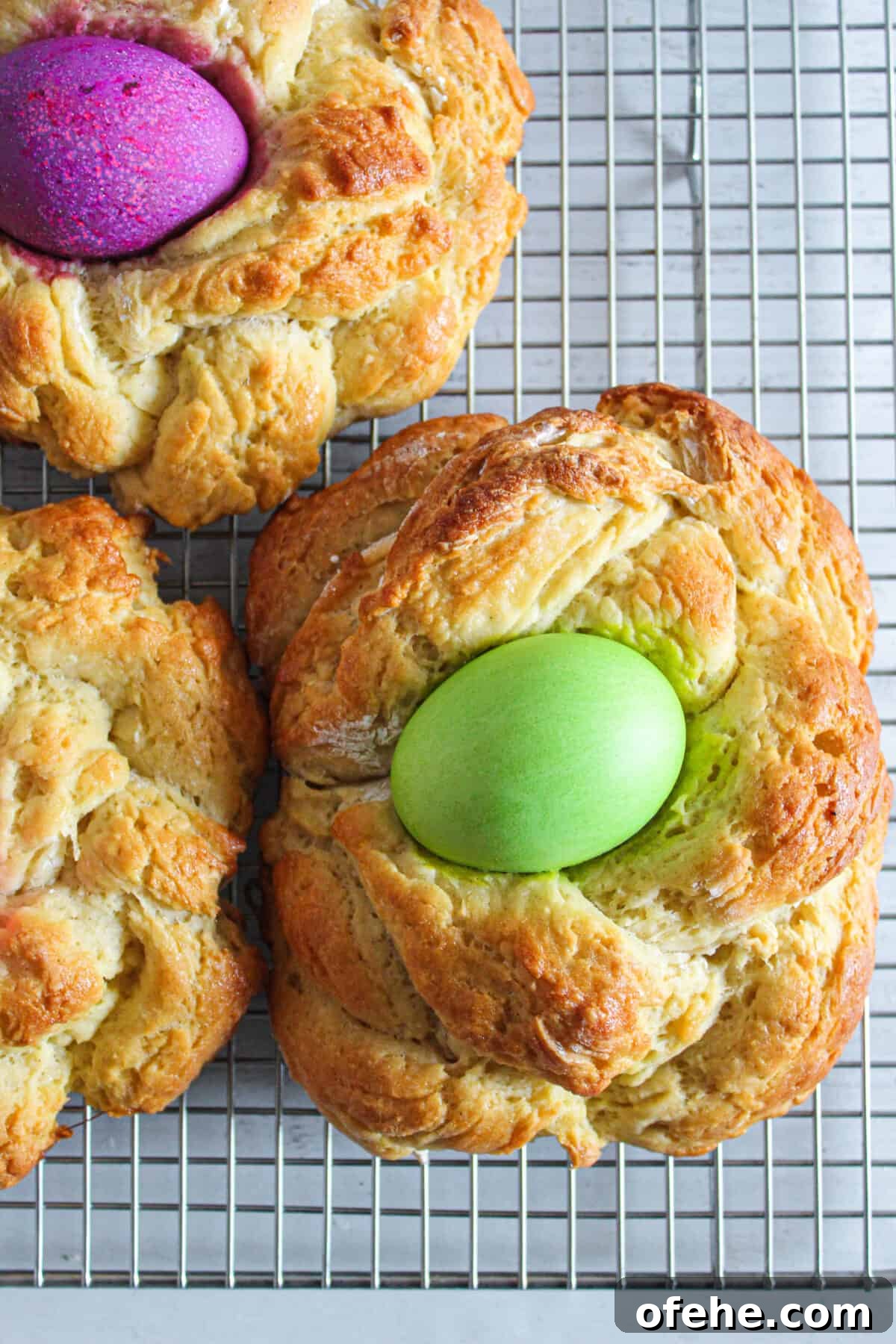 Traditional Gluten-Free Easter Bread Recipe for Spring Celebrations 9 gluten free easter bread on a wire rack, overhead shot.