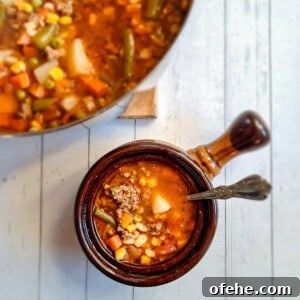 Authentic Amish Vegetable Beef Soup Recipe for Comforting Meals 6 a large pot of vegetable soup and a small crock full.