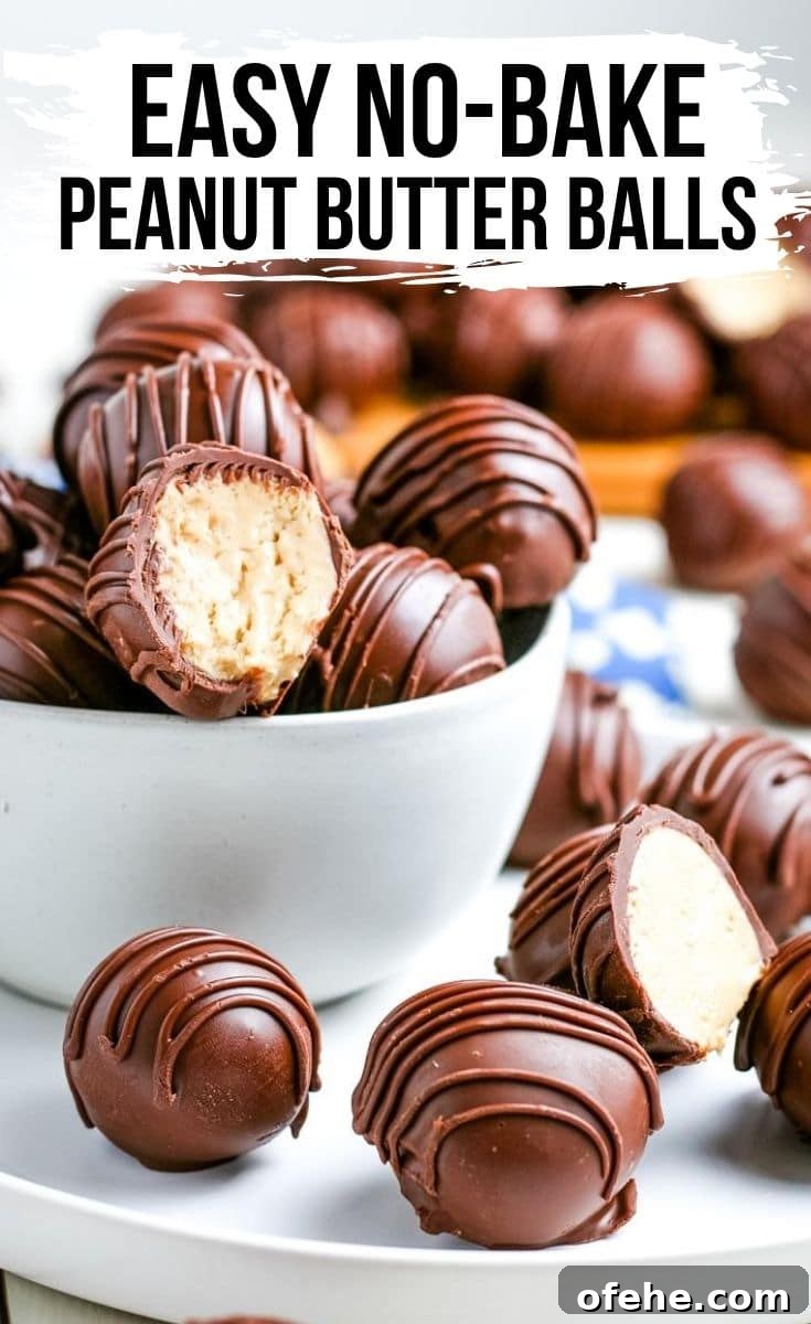 Classic Old-Fashioned Peanut Butter Balls Recipe 2 delicious chocolate covered peanut butter balls in a white glass bowl.