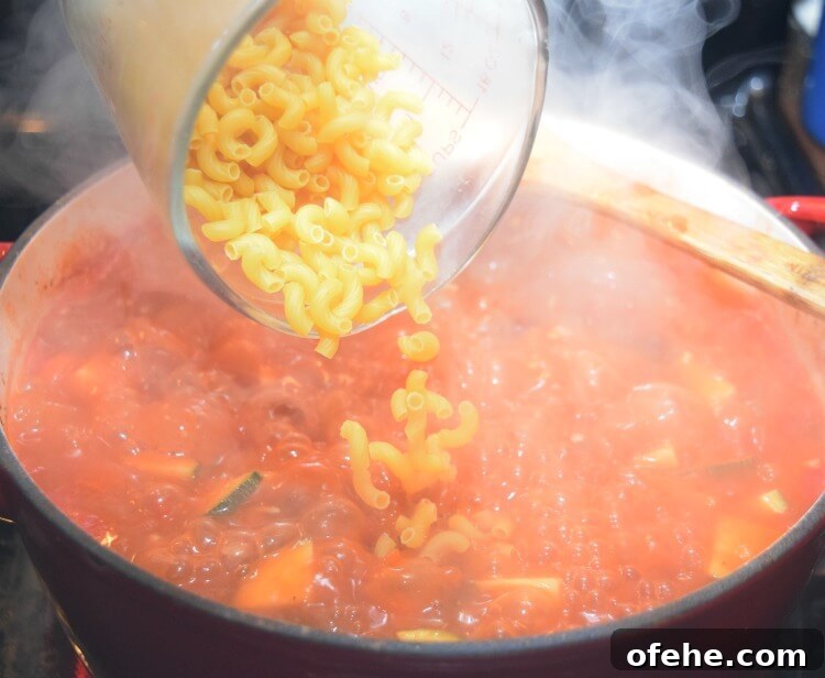 Add pasta to the boiling soup