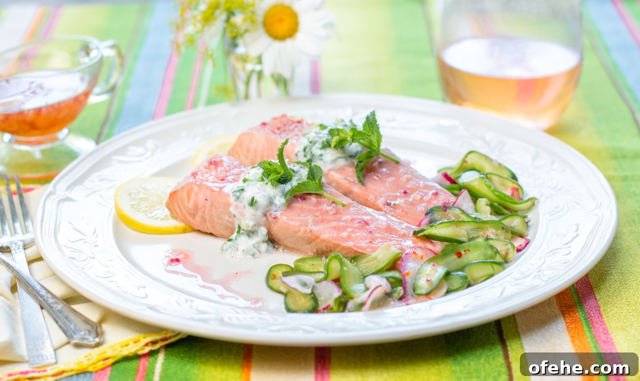 Hibiscus-Poached Salmon with Cool Tzatziki Sauce 2 Hibiscus Tea Poached Salmon with Tzatziki Sauce