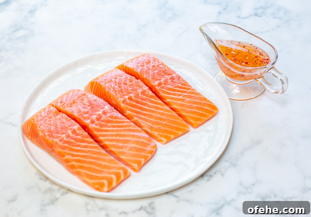 Hibiscus-Poached Salmon with Cool Tzatziki Sauce 4 Salmon Fillets for Poaching - Thai Chili Glaze for finishing