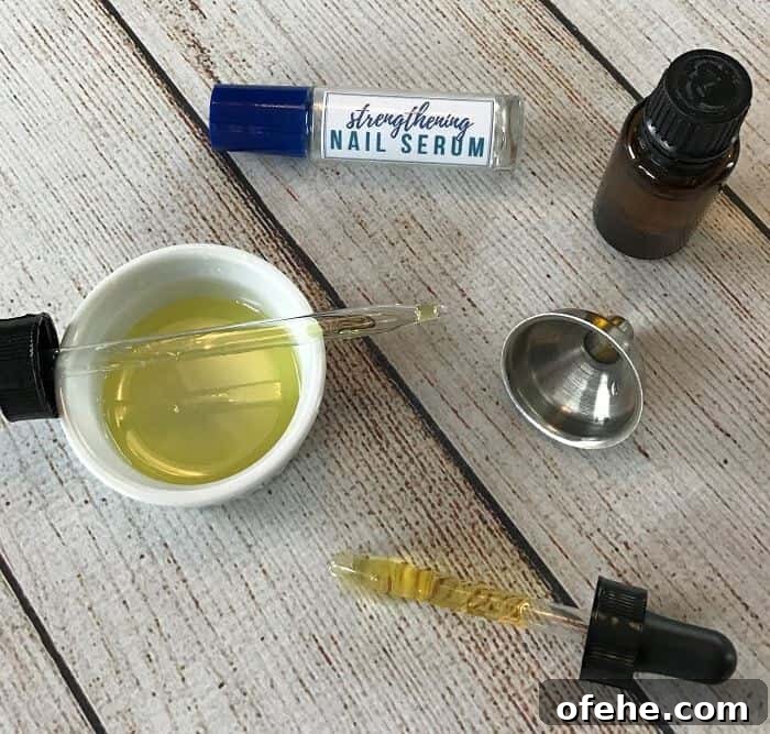 DIY essential oil nail serum for dry, weak, brittle fingernails.