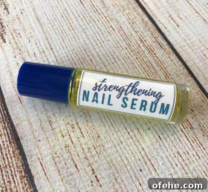 Labeled nail serum roller bottle