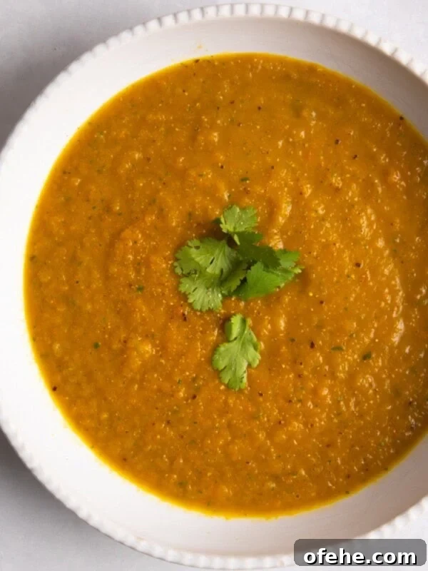 Roasted Red Pepper & Tomato Soup Recipe for Cozy Weeknights 11 Carrot & Coriander Soup served in a white bowl with coriander on top.