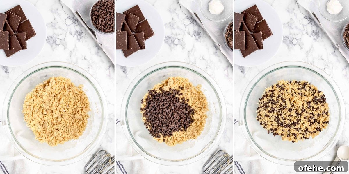 Mixing cookie dough truffle dough in bowls