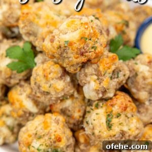 Boursin Cheese Sausage Bites: Garlic Herb Appetizer Recipe 5 platter of sausage balls with text overlay