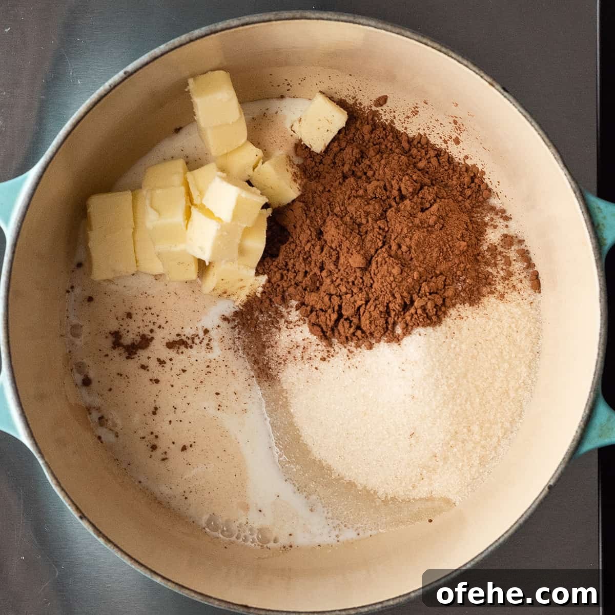 how to make no bake cookies - ingredients in a saucepan