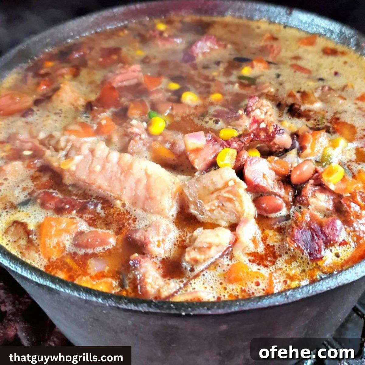 Smoked Brisket Chili in Dutch oven on smoker