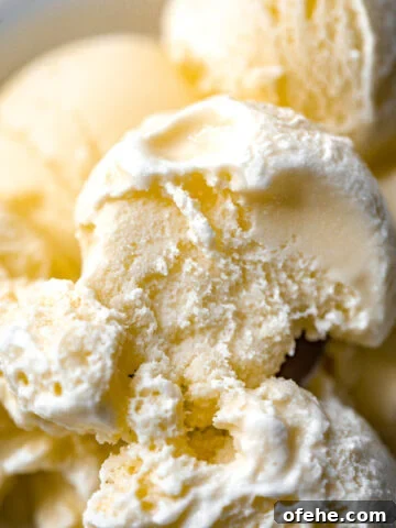 Vanilla ice cream scooped into a bowl