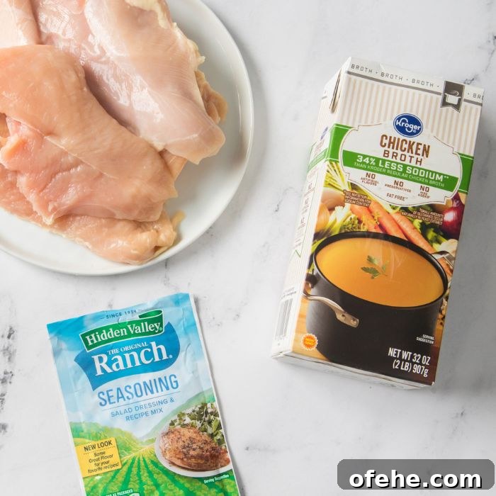 Slow-Cooker Chicken with Rich Homemade Gravy Recipe 3 ingredients for chicken gravy on marble counter