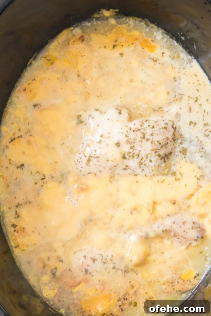 Slow-Cooker Chicken with Rich Homemade Gravy Recipe 5 overhead shot of chicken and gravy in crockpot