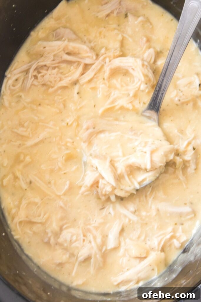 Slow-Cooker Chicken with Rich Homemade Gravy Recipe 6 chicken gravy in crockpot with ladle in it