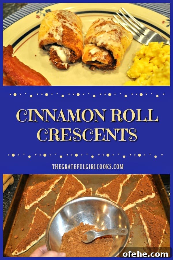 Cinnamon Roll Crescents - The Grateful Girl Cooks! Cinnamon roll crescents are quick and easy to make! Crescent roll dough is coated in brown sugar/cinnamon, then rolled, baked and drizzled with glaze!