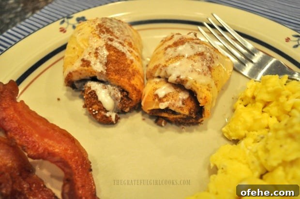 Cinnamon Roll Crescents - The Grateful Girl Cooks! The cinnamon roll crescents were served along with scrambled eggs and bacon.