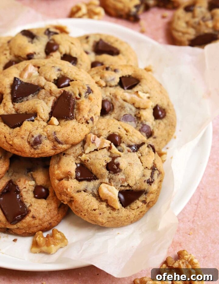Chocolate Chip Banana Bread Cookies Recipe — Soft & Chewy Treats 9 chocolate chip banana bread cookies on a plate