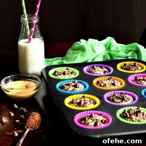 Chocolate Peanut Butter Muffins in a tin with milk on the table