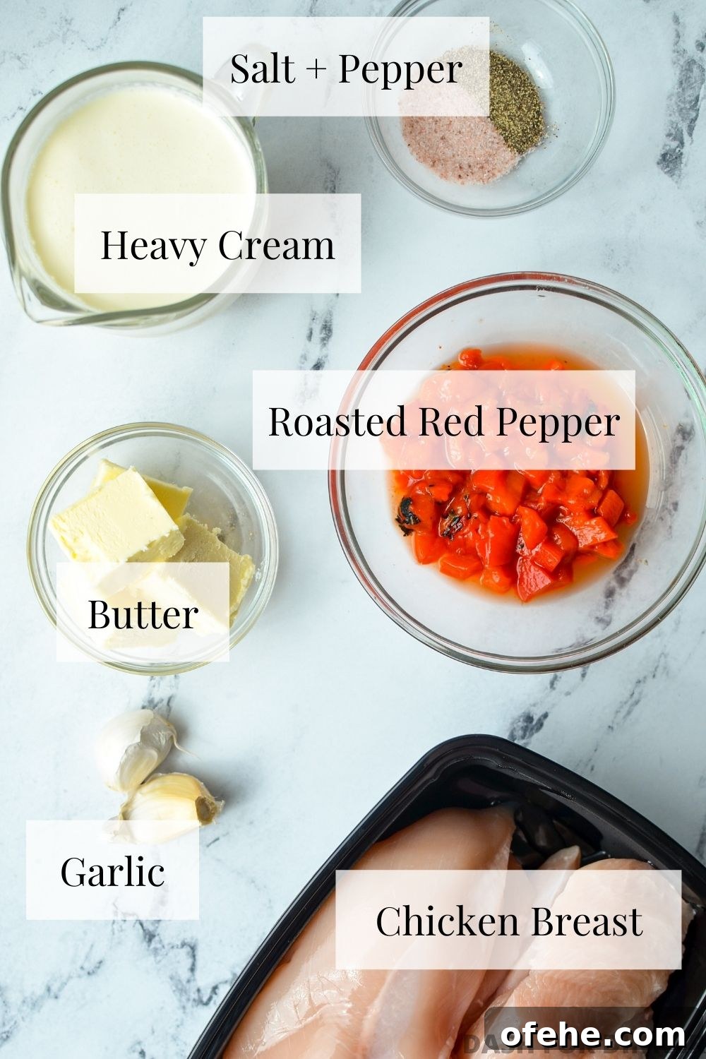 Creamy Roasted Red Pepper Chicken Recipe for Weeknight Dinners 3 The ingredients needed to make red pepper chicken.