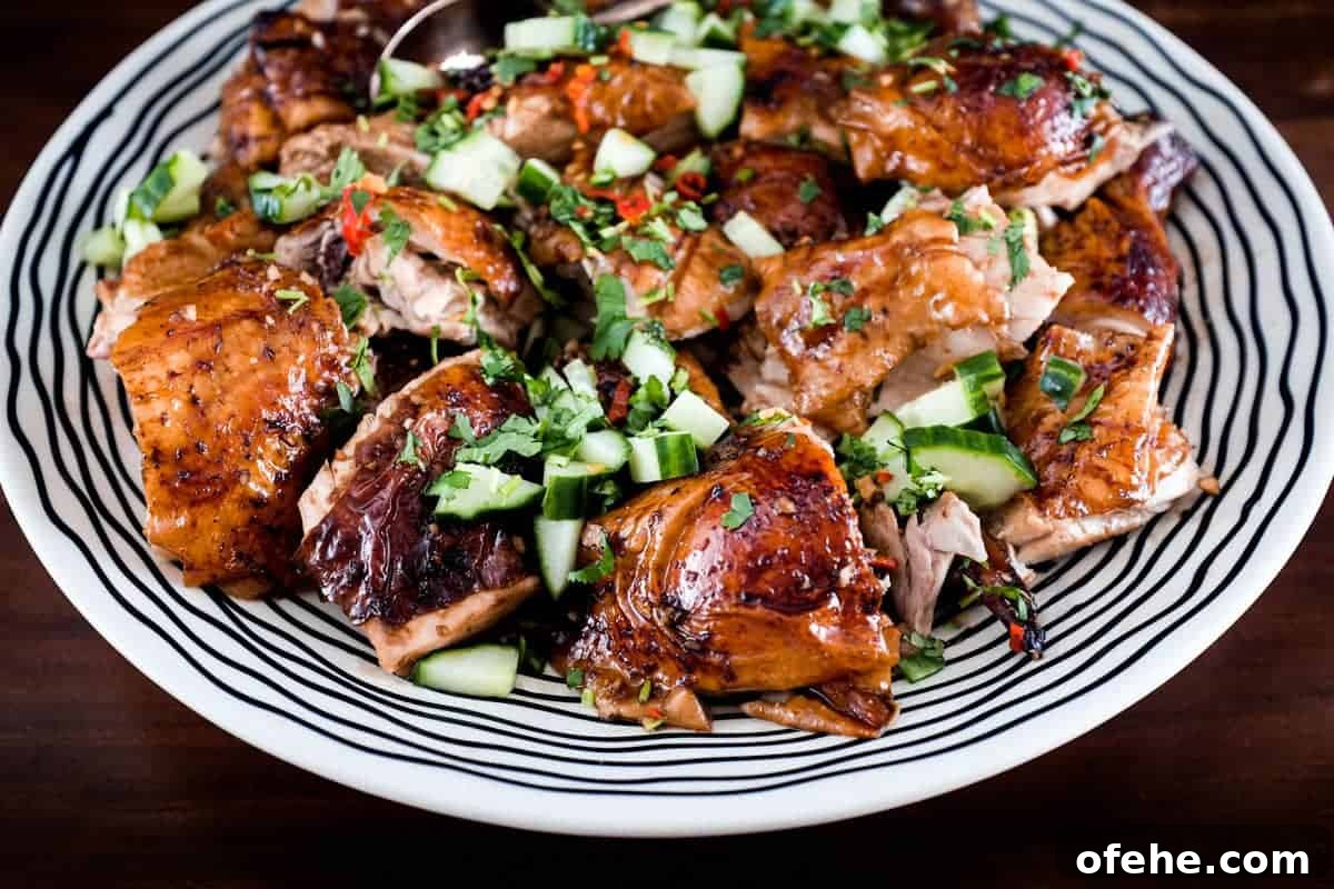 Shandong-Style Roast Chicken Recipe: Crispy Skin, Juicy Meat 3 Shandong Roast Chicken with cucumber, chilli and cilantro