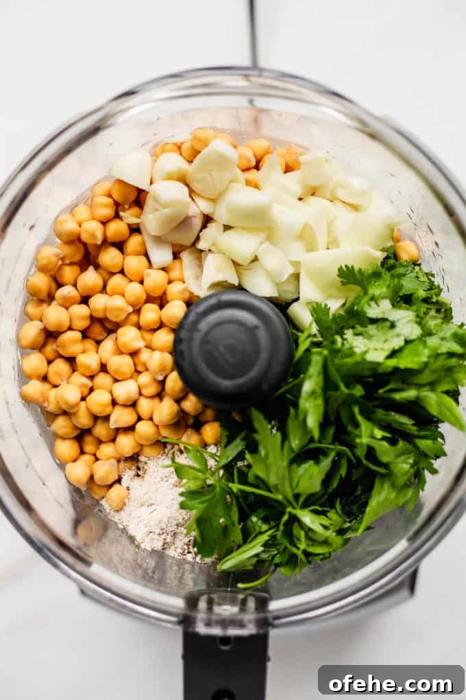 Crispy Air Fryer Falafel Recipe with Tahini Sauce 5 falafel ingredients in a food processor