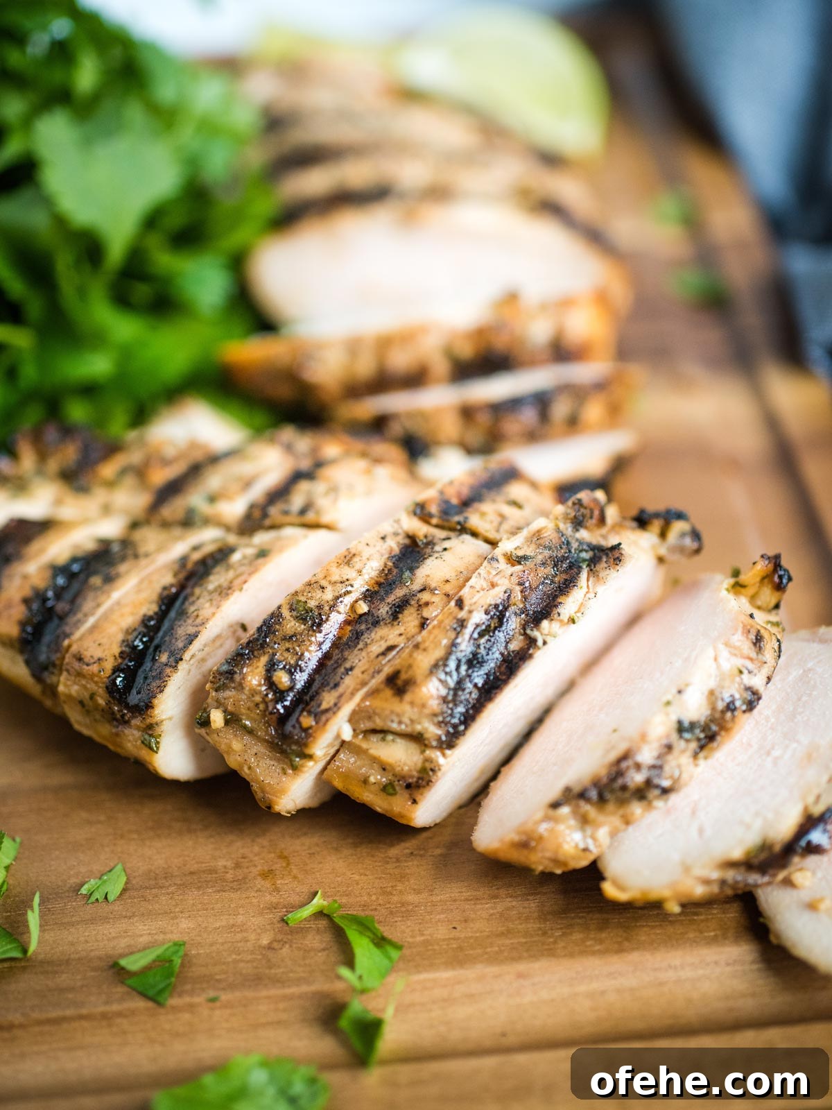Honey Cilantro Lime Chicken Marinade Recipe for Grilled Chicken 2 sliced grilled chicken on cutting board