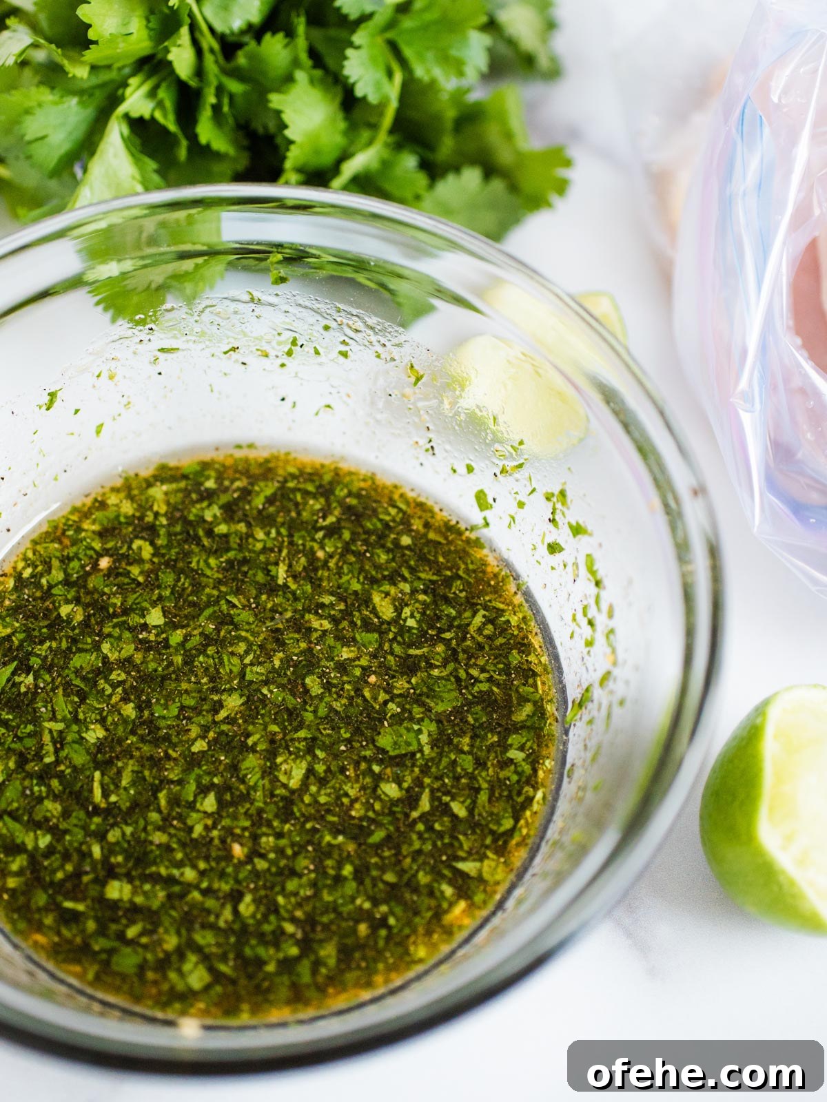 Honey Cilantro Lime Chicken Marinade Recipe for Grilled Chicken 4 marinade in glass bowl