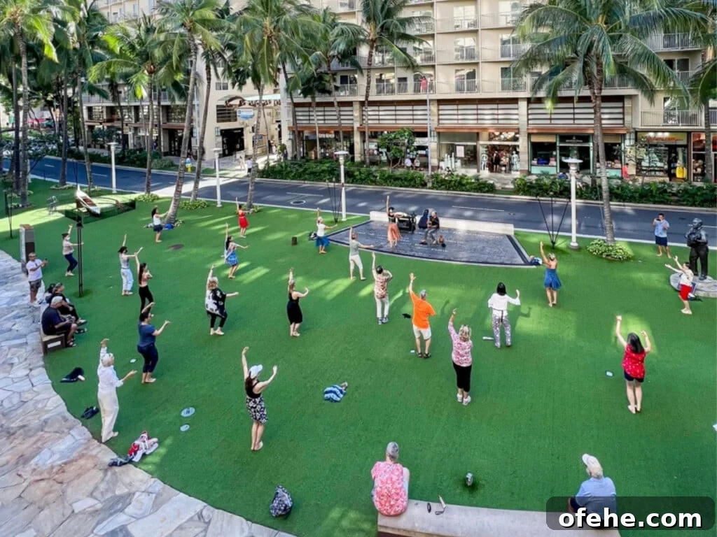 Waikīkī Hawaiian Cultural Activities: Free Events & Experiences 3 Ka Lei Aloha "The Adorned Dance" free hula class every Sunday at Waikiki Beach Walk.