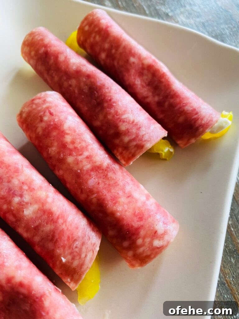 Smoked Salami and Roasted Pepper Pinwheels 8 Smoked Salami Pepper Rolls