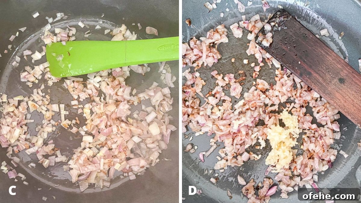 Creamy Chorizo Dip Recipe for Game Day or Parties 6 shallots chopped small and in the pan, then cooked with crushed garlic