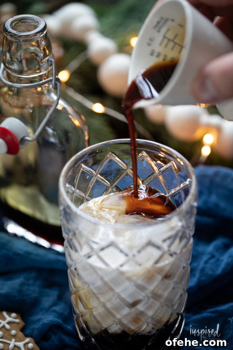 Gingerbread White Russian Cocktail Recipe — Holiday Coffee Liqueur 8 making Gingerbread White Russians.