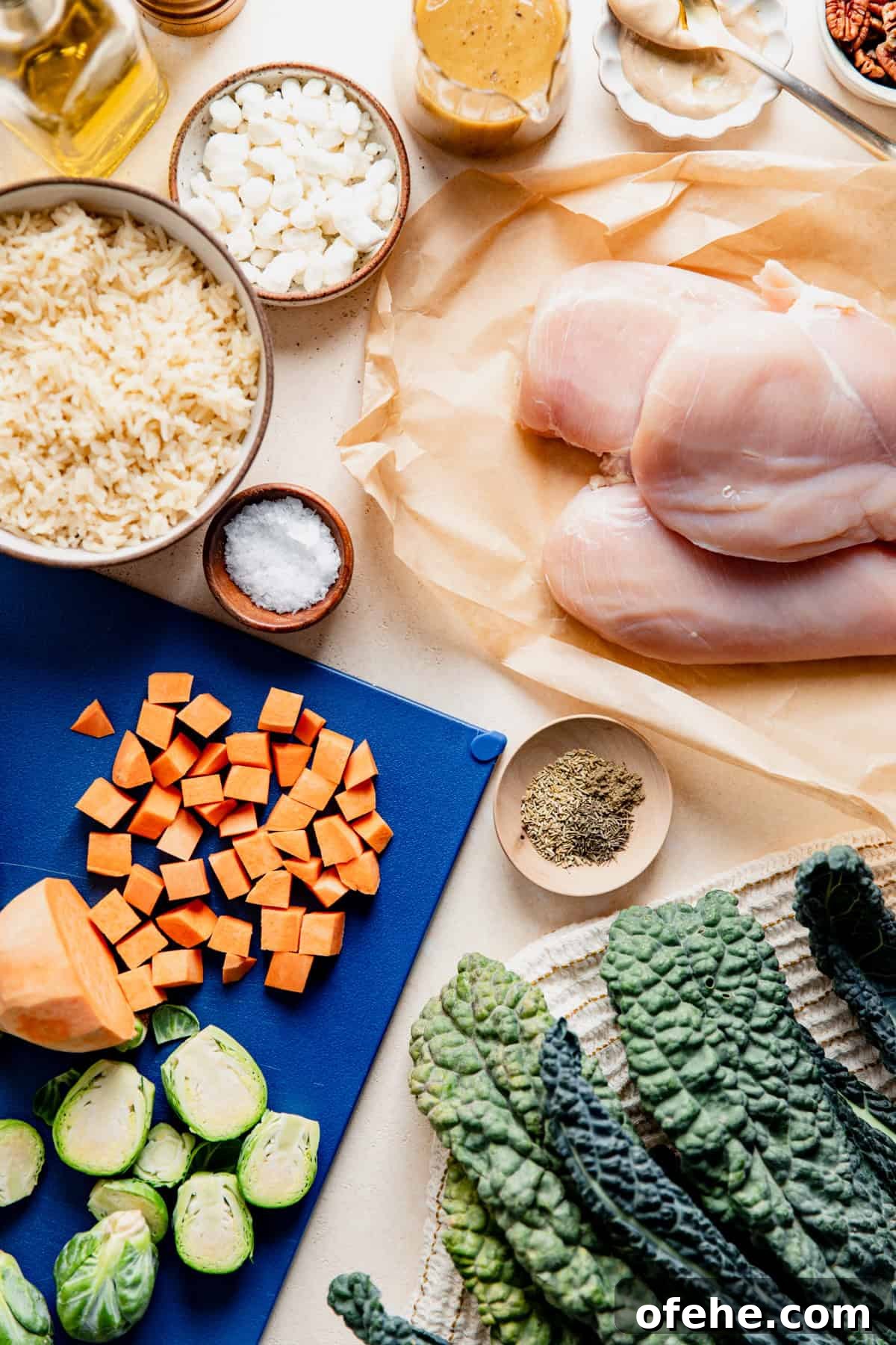 Autumn Harvest Chicken Bowls Recipe with Roasted Veggies 5 Ingredients needed for Harvest Chicken Bowls.