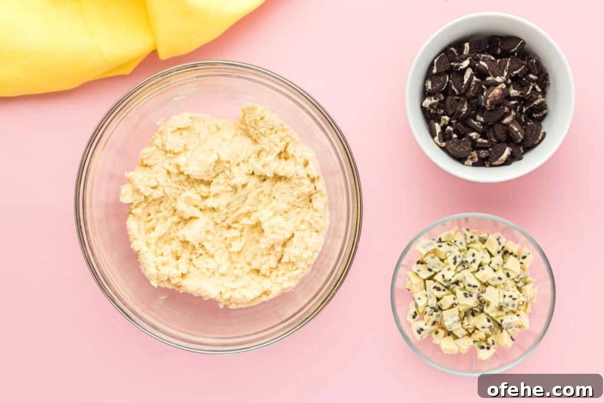 Edible Oreo Cookie Dough Recipe You Can Eat Raw 7 raw edible cookie dough in a glass bowl.