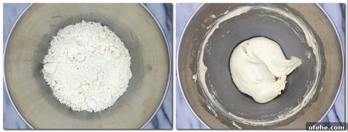 Authentic French Brioche Recipe for Soft, Buttery Loaves 6 Photo 1: Dry ingredients in the bowl of stand mixer Photo 2: Dough in a bowl