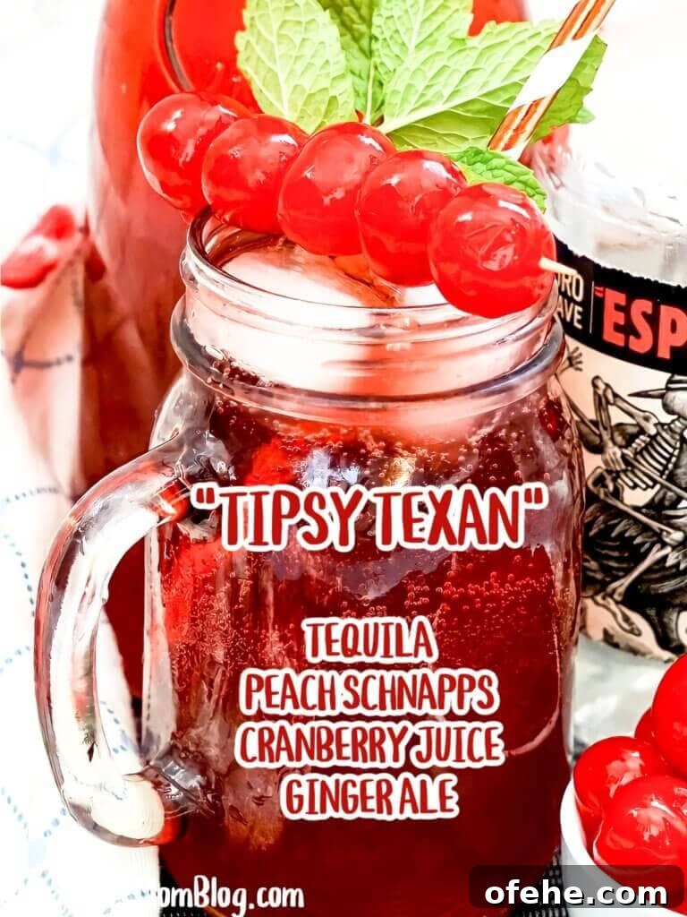 Tipsy Texan Cocktail Recipe: How to Make the Signature Texan Drink 8 Tipsy Texan cocktail ingredients text overlay on mason jar