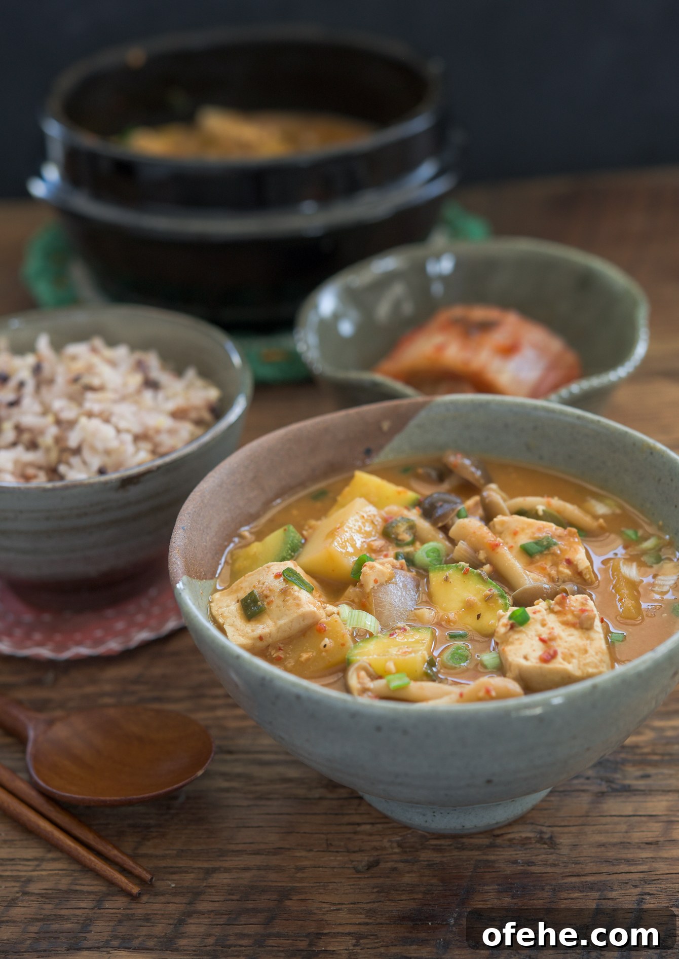 Authentic Doenjang Jjigae Recipe: Classic Korean Soybean Paste Stew 11 Hot bowl of Korean doenjang jjigae